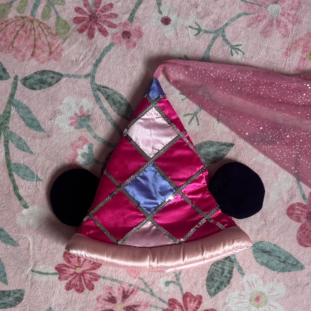 Disney World Pink & Purple Harlequin Princess Cone Hennin Hat with Mickey Ears